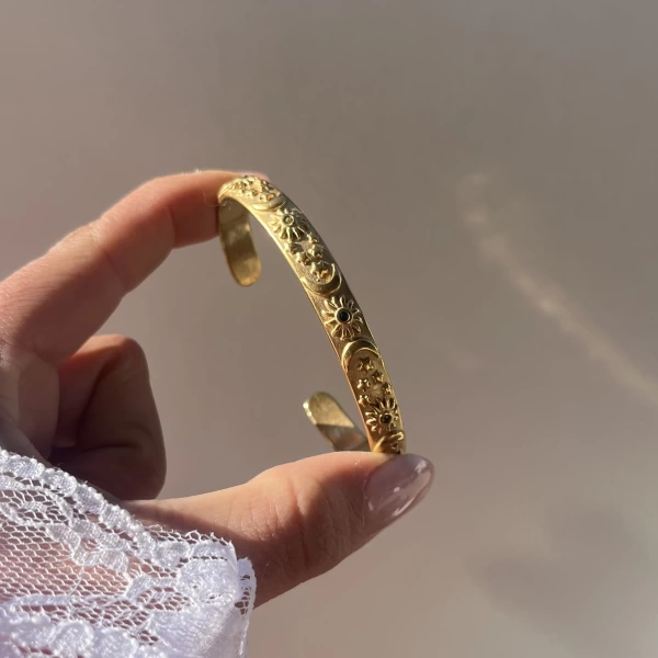 Renkli Güneş Motifli Vintage Kelepçe Bileklik I Çelik