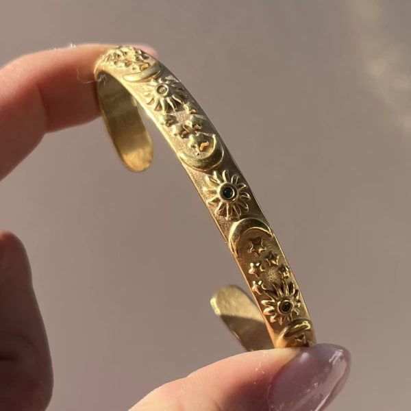 Renkli Güneş Motifli Vintage Kelepçe Bileklik I Çelik