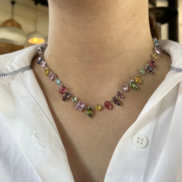 Renkli Taşlı Gem Kolye