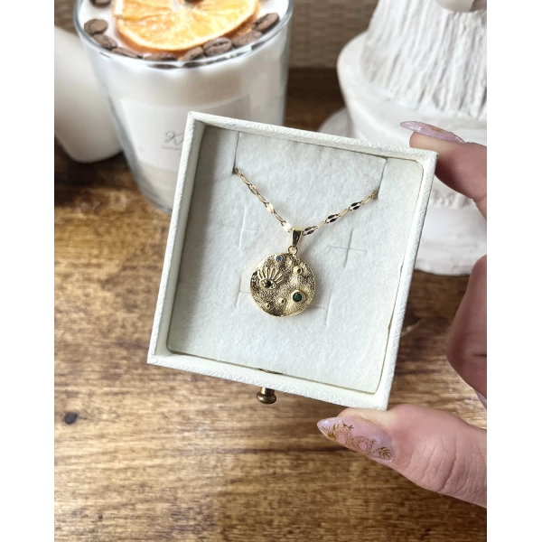 Renkli Taşlı Vintage Göz Kolye | Çelik