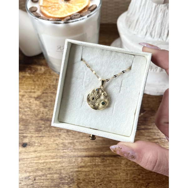 Renkli Taşlı Vintage Göz Kolye | Çelik