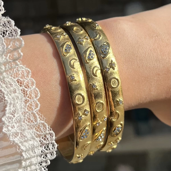 Renkli Taşlı Satürn Vintage Kelepçe Bileklik I Çelik
