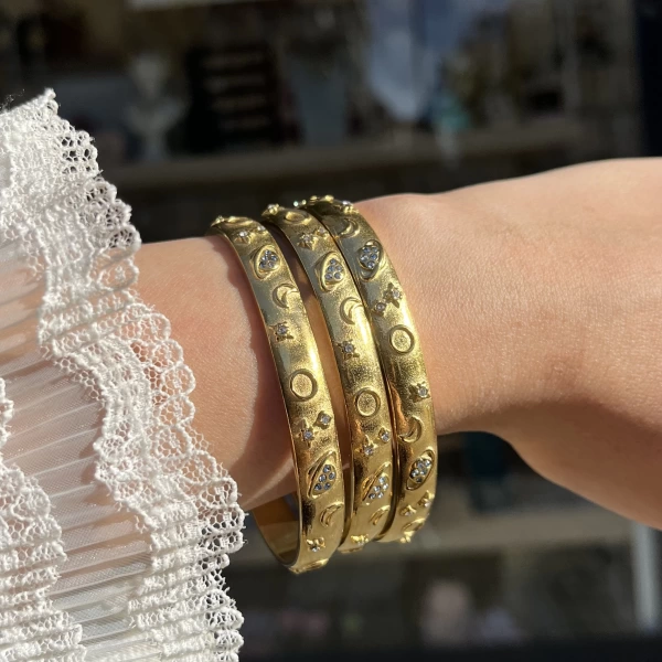 Renkli Taşlı Satürn Vintage Kelepçe Bileklik I Çelik