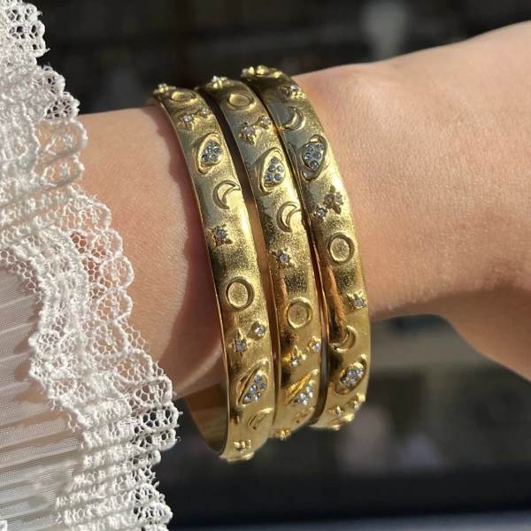 Renkli Taşlı Satürn Vintage Kelepçe Bileklik I Çelik