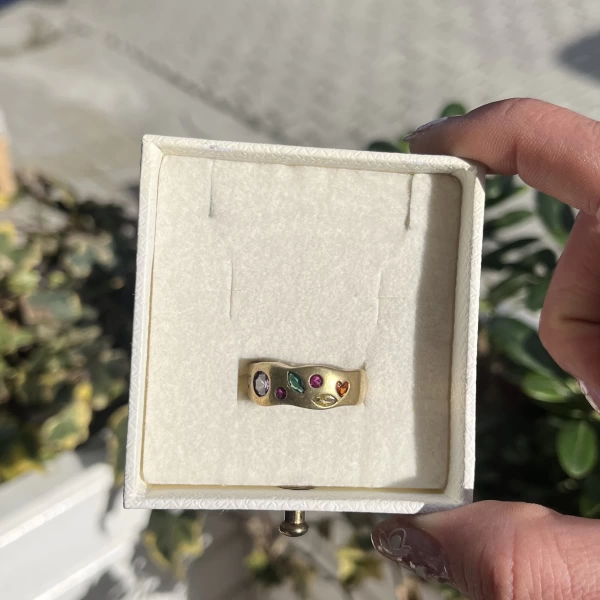Renkli Taşlı Vintage Yüzük I Ham Pirinç