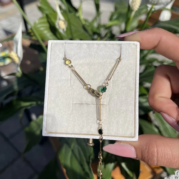 Mini Yuvarlak Renkli Taşlı ve Ataç Y Kolye I İthal
