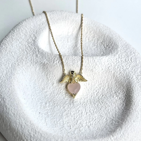 Soft Pembe Melek & Kalp Kolye I 925 Gümüş