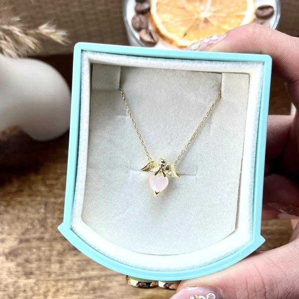 Soft Pembe Melek & Kalp Kolye I 925 Gümüş