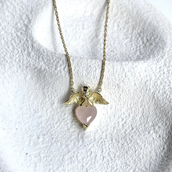 Soft Pembe Melek & Kalp Kolye I 925 Gümüş