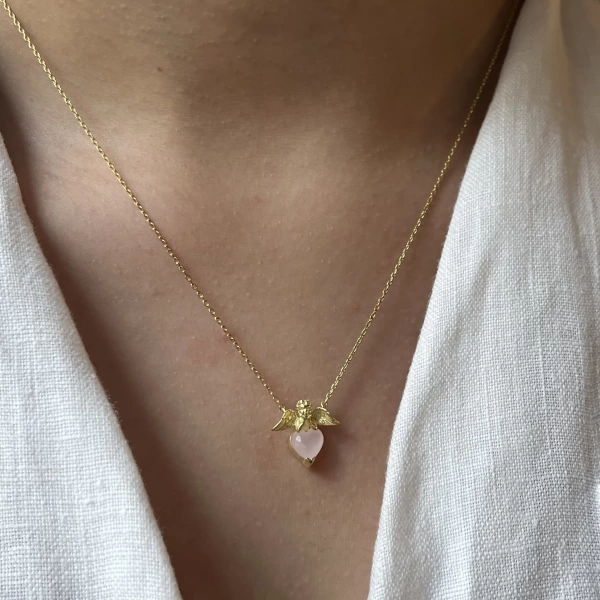 Soft Pembe Melek & Kalp Kolye I 925 Gümüş