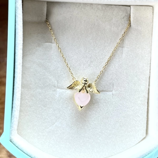 Soft Pembe Melek & Kalp Kolye I 925 Gümüş