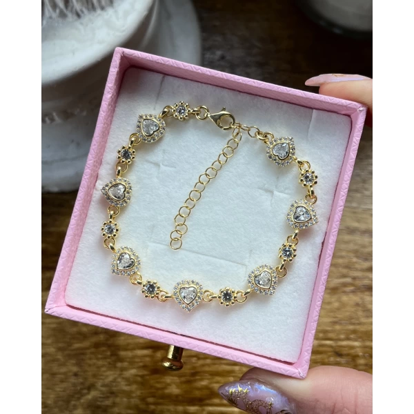 Taşlı Kalp Bileklik I 925 Gümüş
