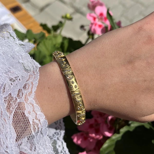 Taşlı Vintage Kelepçe Bileklik I Çelik