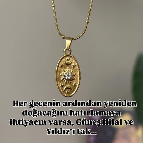 Vintage Güneş Hilal Kolye