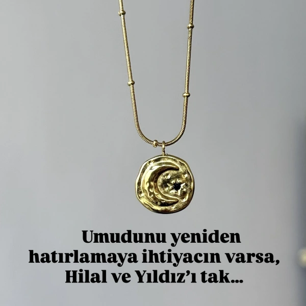 Vintage Hilal ve Kuzey Yıldızı Kolye