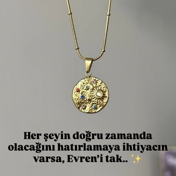 Vintage Renkli Taşlı Evren Kolye