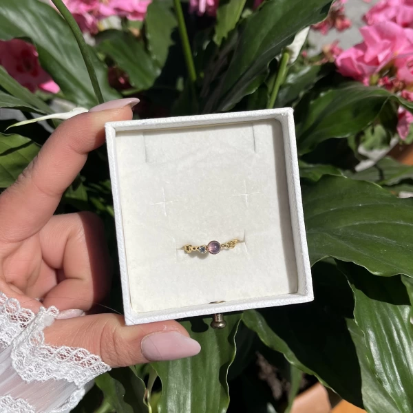 Mor Taşlı Mini Vintage Yüzük