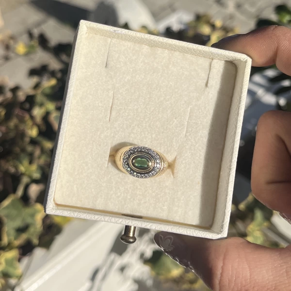 Yeşil Taşlı Oval Vintage Yüzük