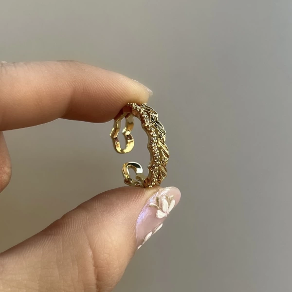 İkili Desenli Vintage Yüzük I 14 Altın Kaplama