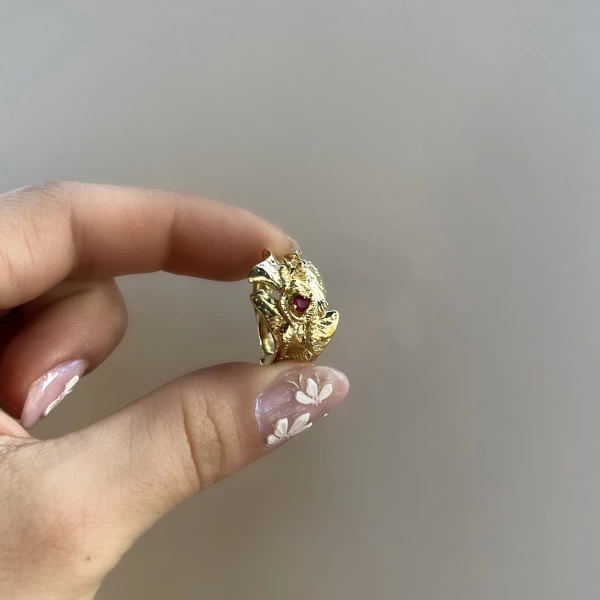 Kırmızı Taşlı Vintage Yüzük I 14 Altın Kaplama