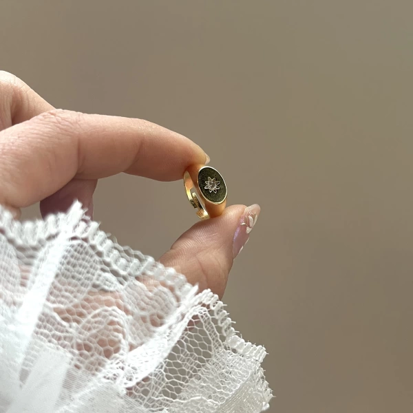 Oval Yıldız Vintage Yüzük I 14 Altın Kaplama