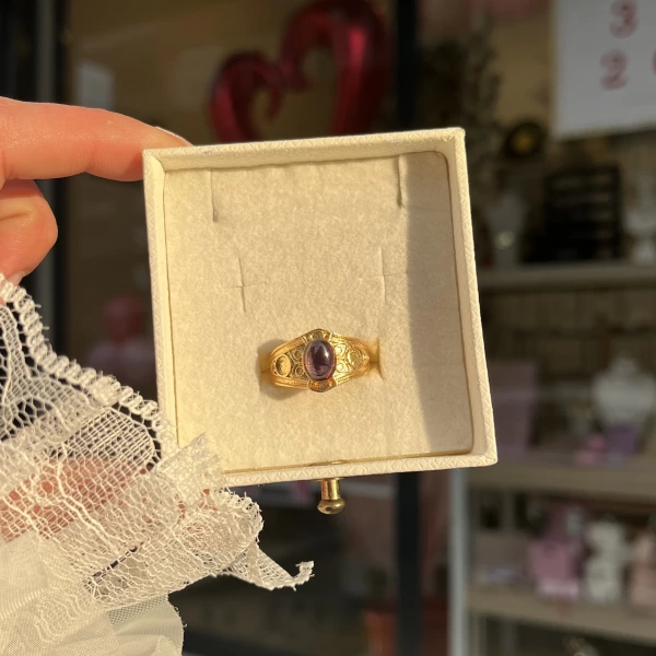 Ametist Taşlı Vintage Yüzük I 14 Altın Kaplama