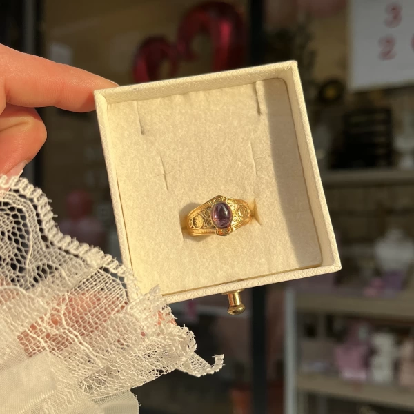 Ametist Taşlı Vintage Yüzük I 14 Altın Kaplama