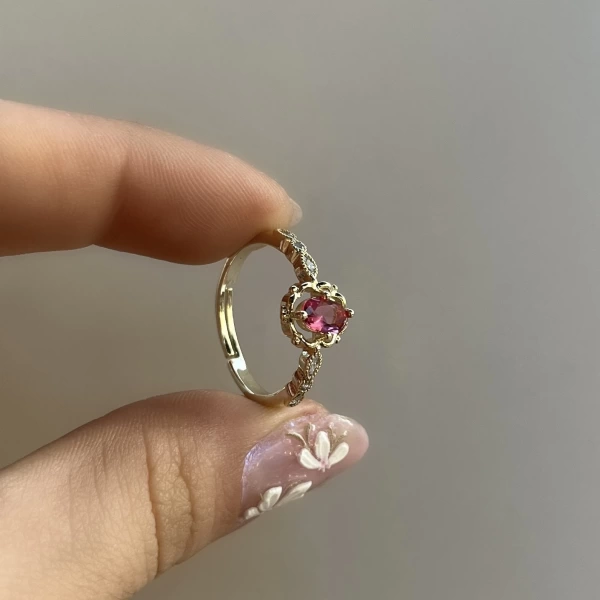 Kırmızı Taşlı Vintage Yüzük I 14 Altın Kaplama