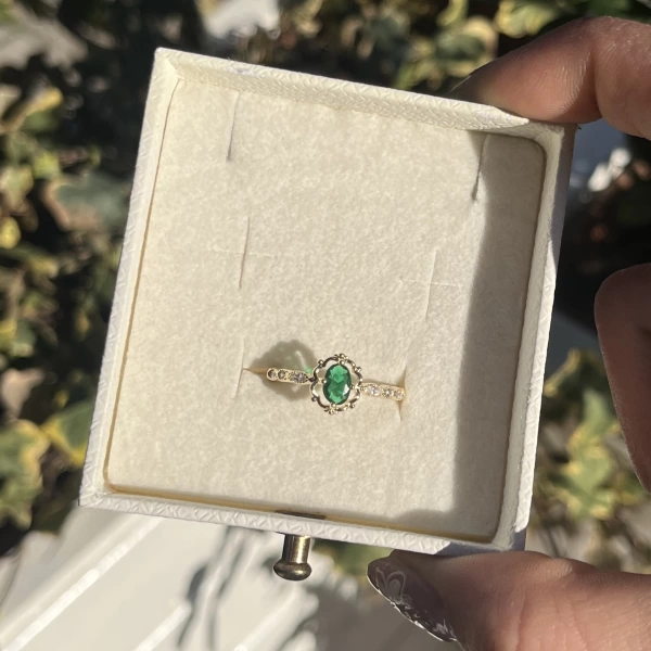 Yeşil Taşlı Vintage Yüzük I Ham Pirinç