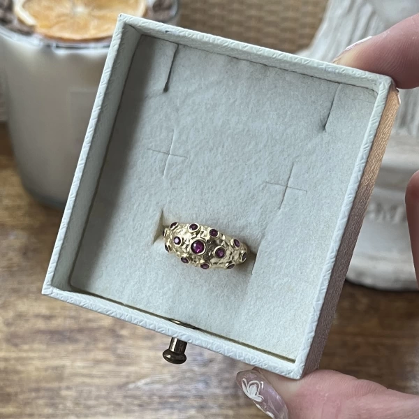 Bordo Taşlı Vintage Yüzük I 14 Altın Kaplama