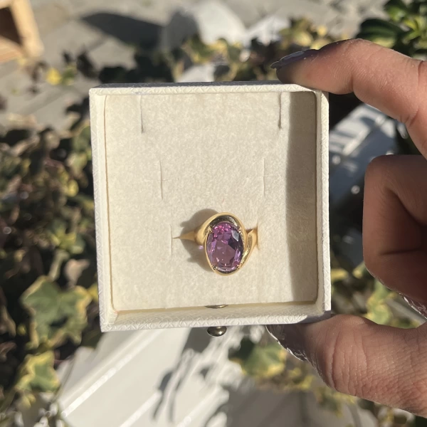 Mor Taşlı Vintage Yüzük I 14 Altın Kaplama