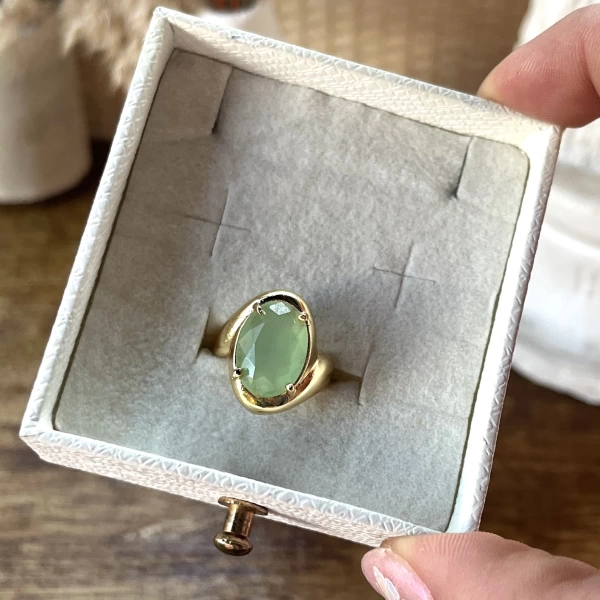 Su Yeşili Taşlı Vintage Yüzük I 14 Altın Kaplama