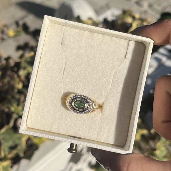 Yeşil Taşlı Oval Vintage Yüzük