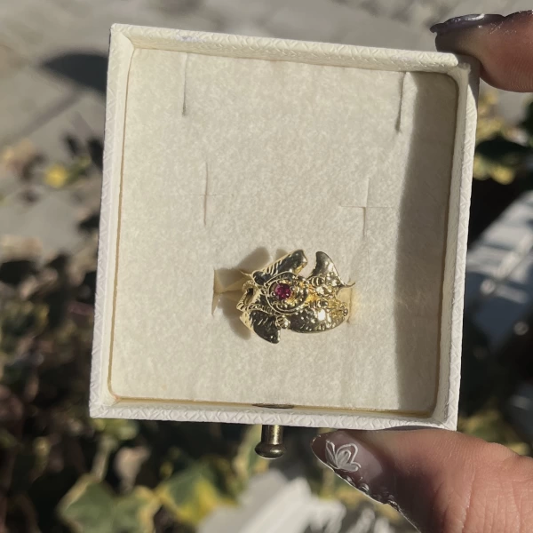 Kırmızı Taşlı Vintage Yüzük I 14 Altın Kaplama