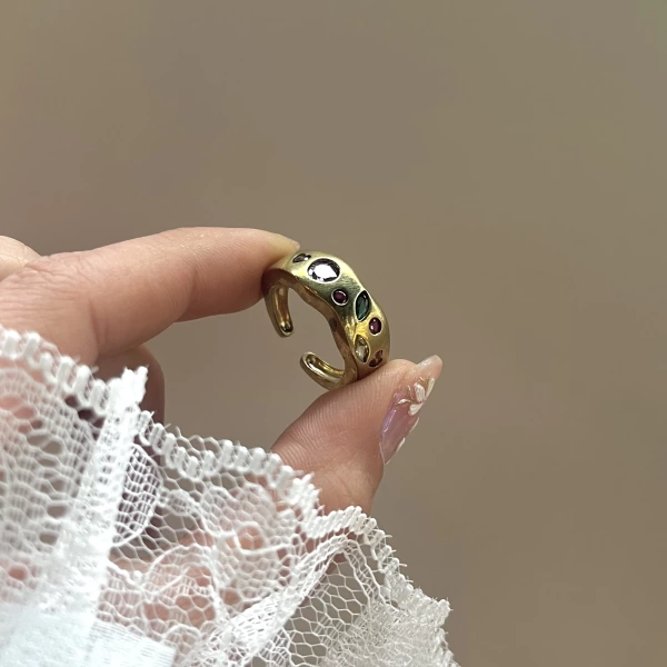 Renkli Taşlı Vintage Yüzük I Ham Pirinç