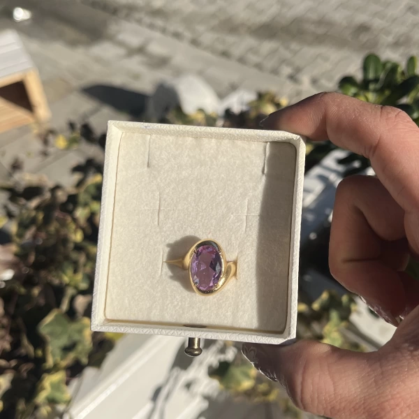 Mor Taşlı Vintage Yüzük I 14 Altın Kaplama