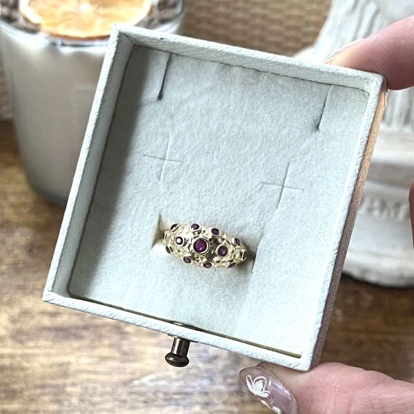 Bordo Taşlı Vintage Yüzük I 14 Altın Kaplama