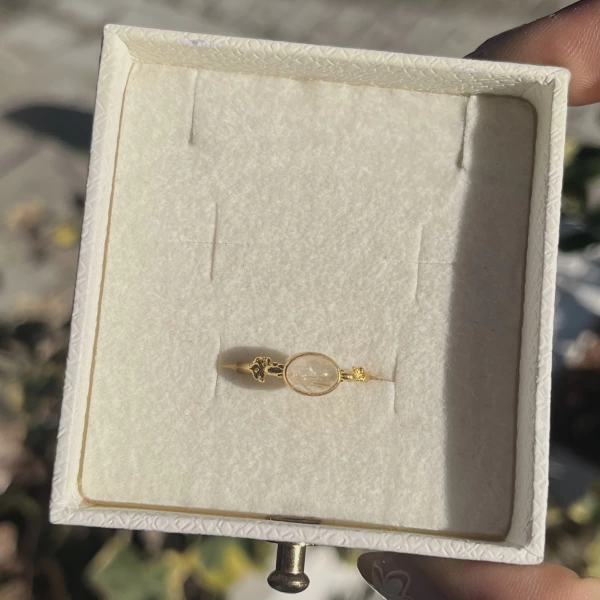 Beyaz Kuvars Taşlı Vintage Yüzük I 14 Altın Kaplama