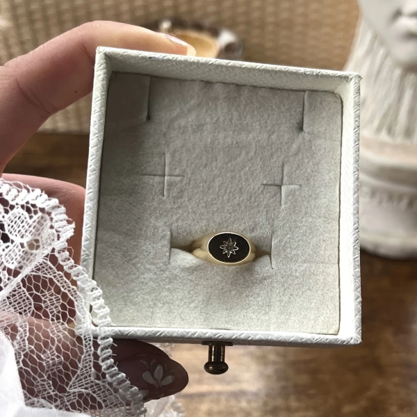 Oval Yıldız Vintage Yüzük I 14 Altın Kaplama