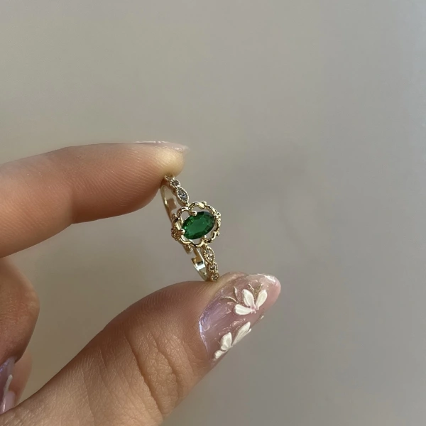 Yeşil Taşlı Vintage Yüzük I Ham Pirinç