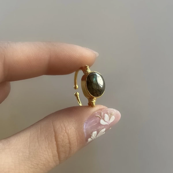 Labradorit Taşlı Vintage Yüzük I 14 Altın Kaplama