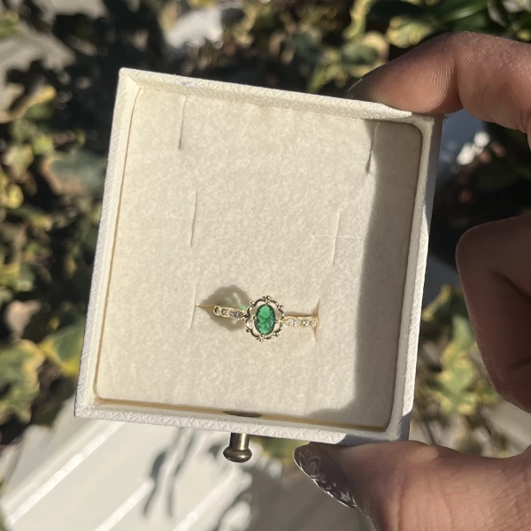 Yeşil Taşlı Vintage Yüzük I Ham Pirinç