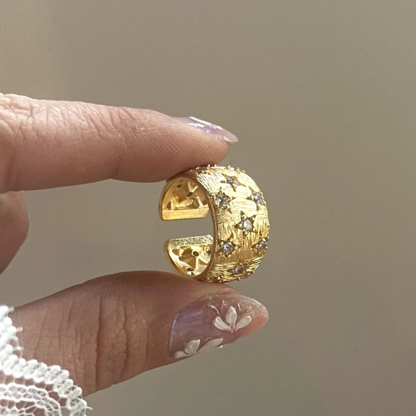 Yıldız Damalı Vintage Yüzük I 14 Altın Kaplama