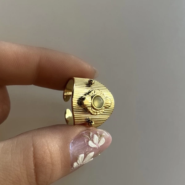 Labradorit Taşlı Vintage Yüzük I Çelik