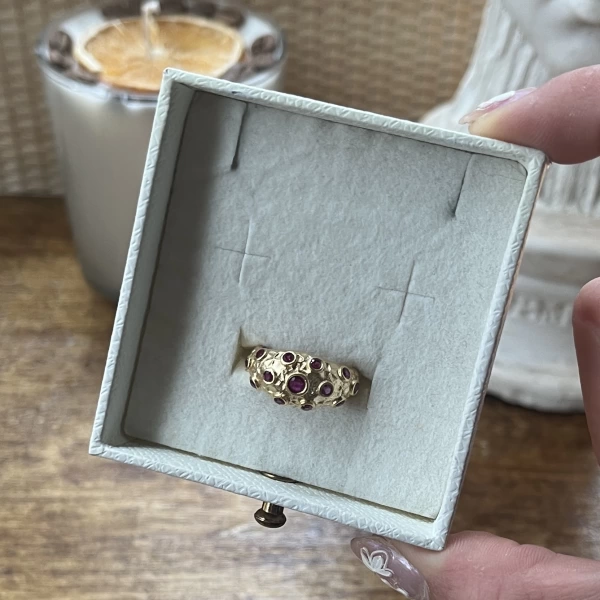 Bordo Taşlı Vintage Yüzük I 14 Altın Kaplama