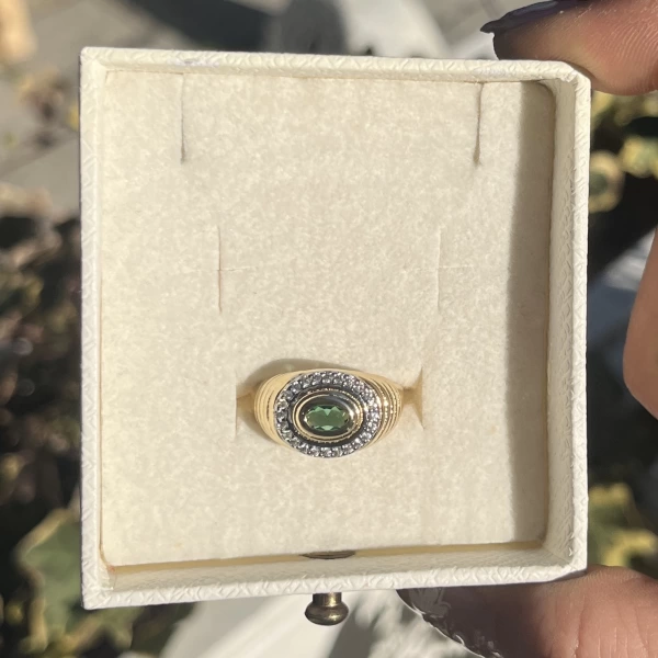 Yeşil Taşlı Oval Vintage Yüzük