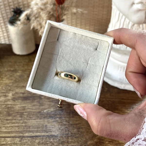 Yeşil Taşlı Vintage Yüzük I 14 Altın Kaplama