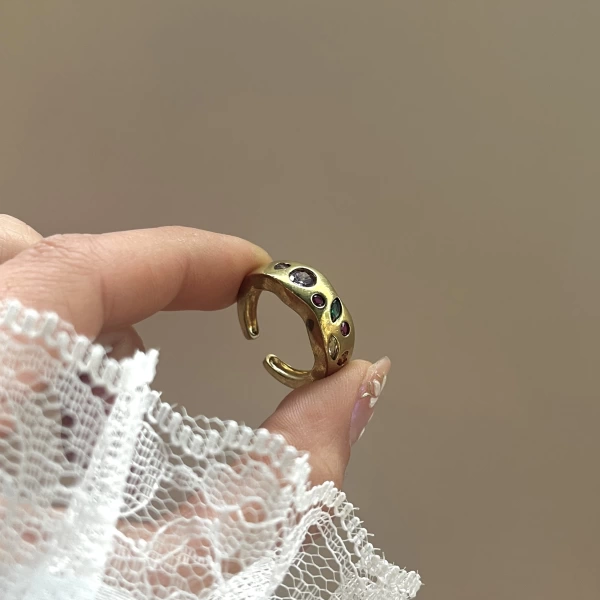 Renkli Taşlı Vintage Yüzük I Ham Pirinç