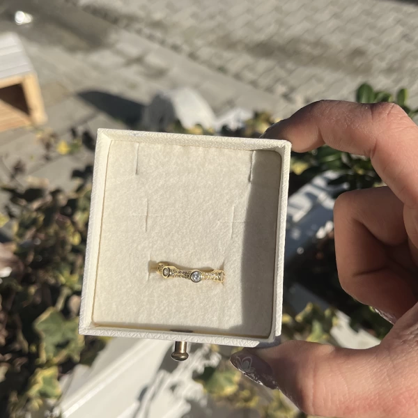 Taşlı Kemik Vintage Yüzük I 14 Altın Kaplama