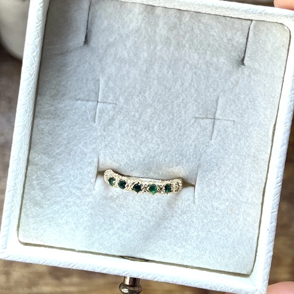 Yeşil Taşlı Vintage Yüzük I 14 Altın Kaplama